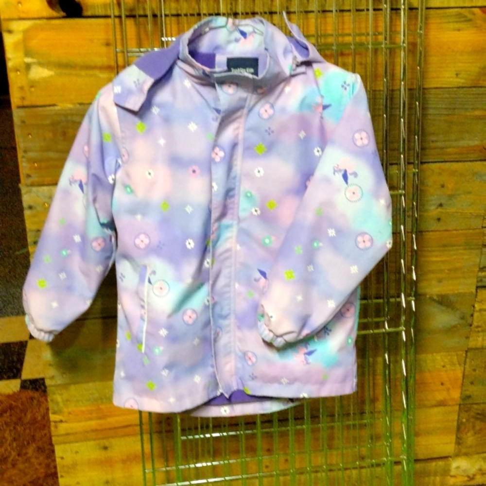 Girls Rain Jacket Waterproof Coat Lightweight Hooded Fleece Lined